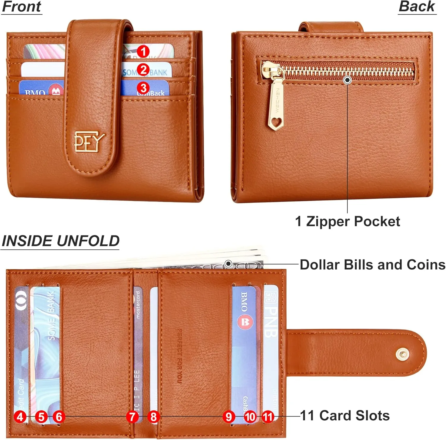 Badiya Small Wallets for Women Bifold Multi Card Case Wallet Slim Credit Card Holder with Zipper Coin Purse