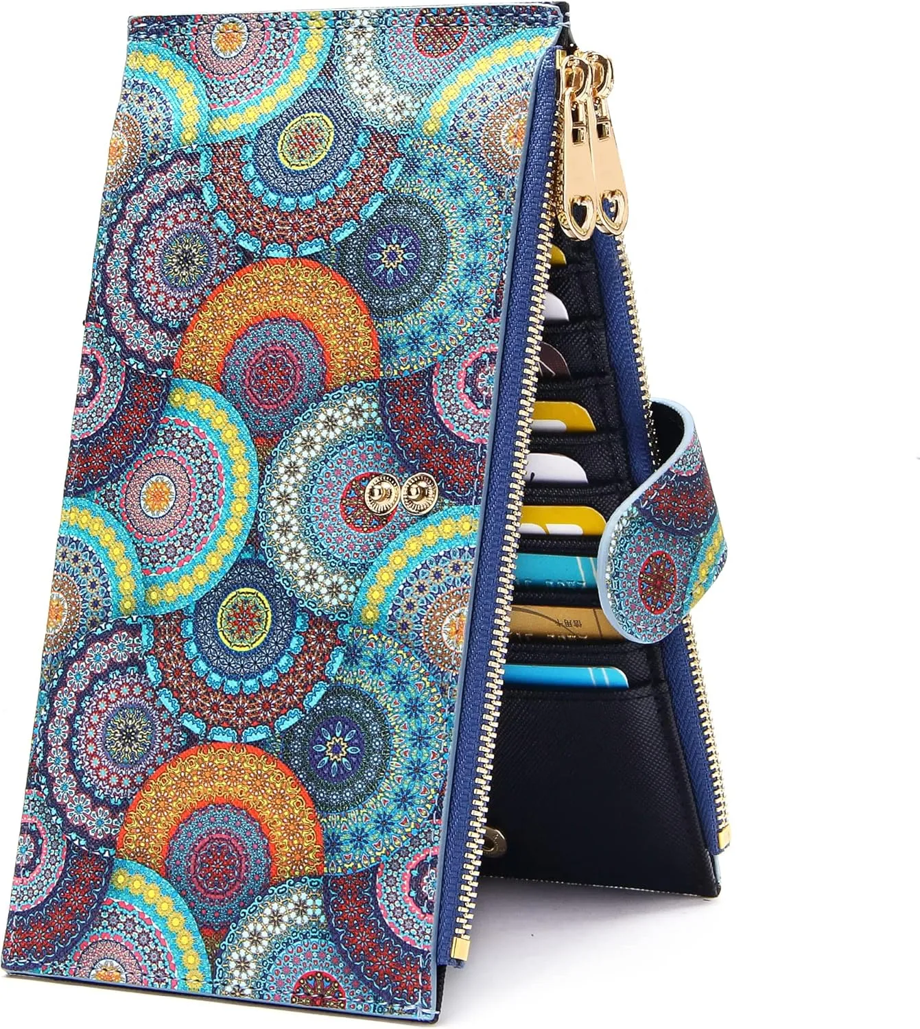 Badiya Womens Wallet RFID Blocking Bifold Multi Card Holder Wallets Large Capacity Cellphone Purse with Zipper Pocket Gift