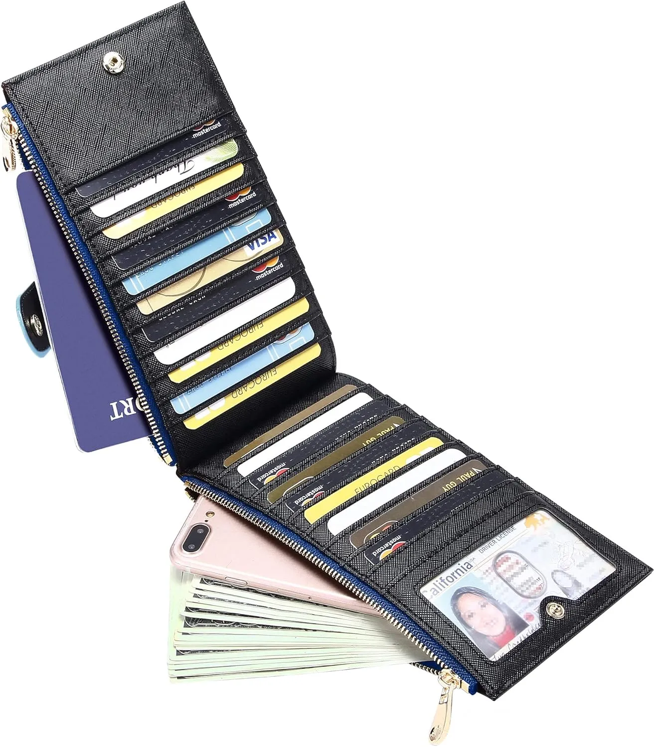 Badiya Womens Wallet RFID Blocking Bifold Multi Card Holder Wallets Large Capacity Cellphone Purse with Zipper Pocket Gift
