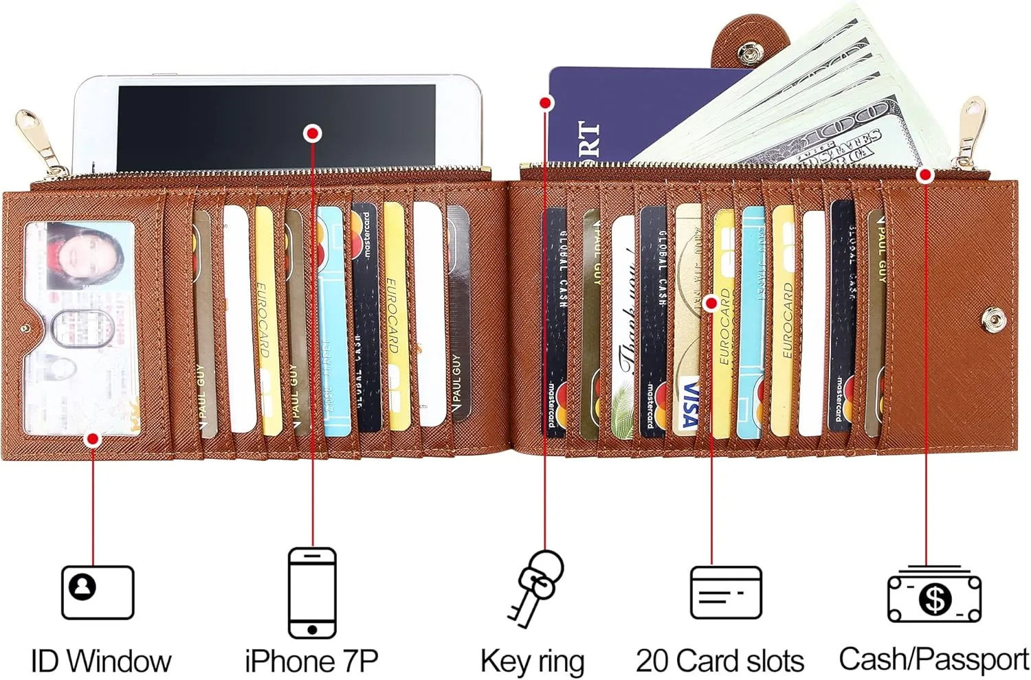 Badiya Womens Wallet RFID Blocking Bifold Multi Card Holder Wallets Large Capacity Cellphone Purse with Zipper Pocket Gift