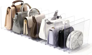 Bag & Purse Organizer for Closet, 2 Pack Adjustable Shelf Divider for Closet - Clear Handbag Shelf Dividers Acrylic Handbag Separators Storage Organizer for Closets Bookshelf (10 Layers)