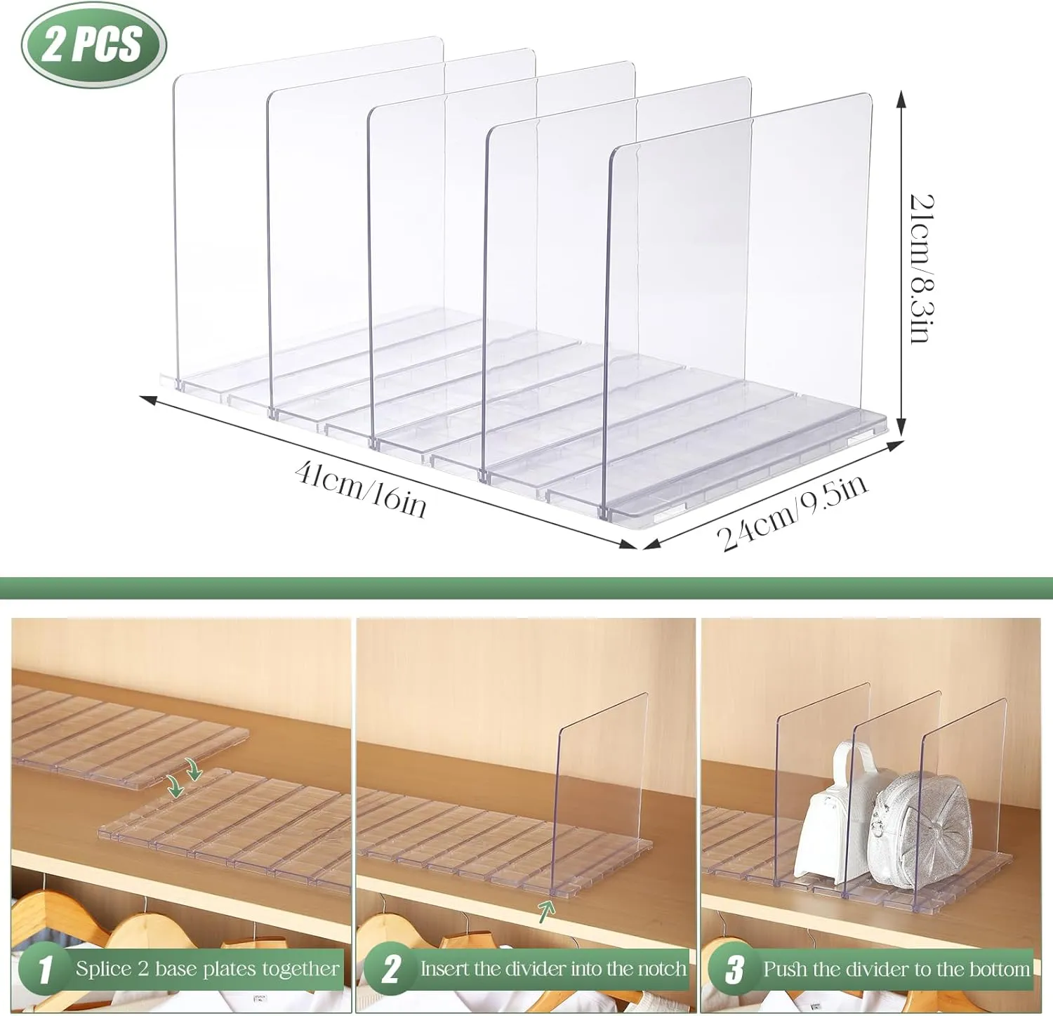 Bag & Purse Organizer for Closet, 2 Pack Adjustable Shelf Divider for Closet - Clear Handbag Shelf Dividers Acrylic Handbag Separators Storage Organizer for Closets Bookshelf (10 Layers)