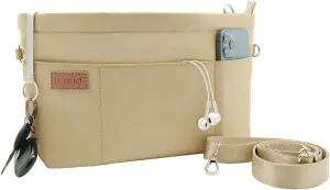 Bag Organizer Insert, Crossbody Bag, Tote Organizer Insert with Adjustable Bag Strap, Waterproof Nylon Purse Inserts (Beige, XL)
