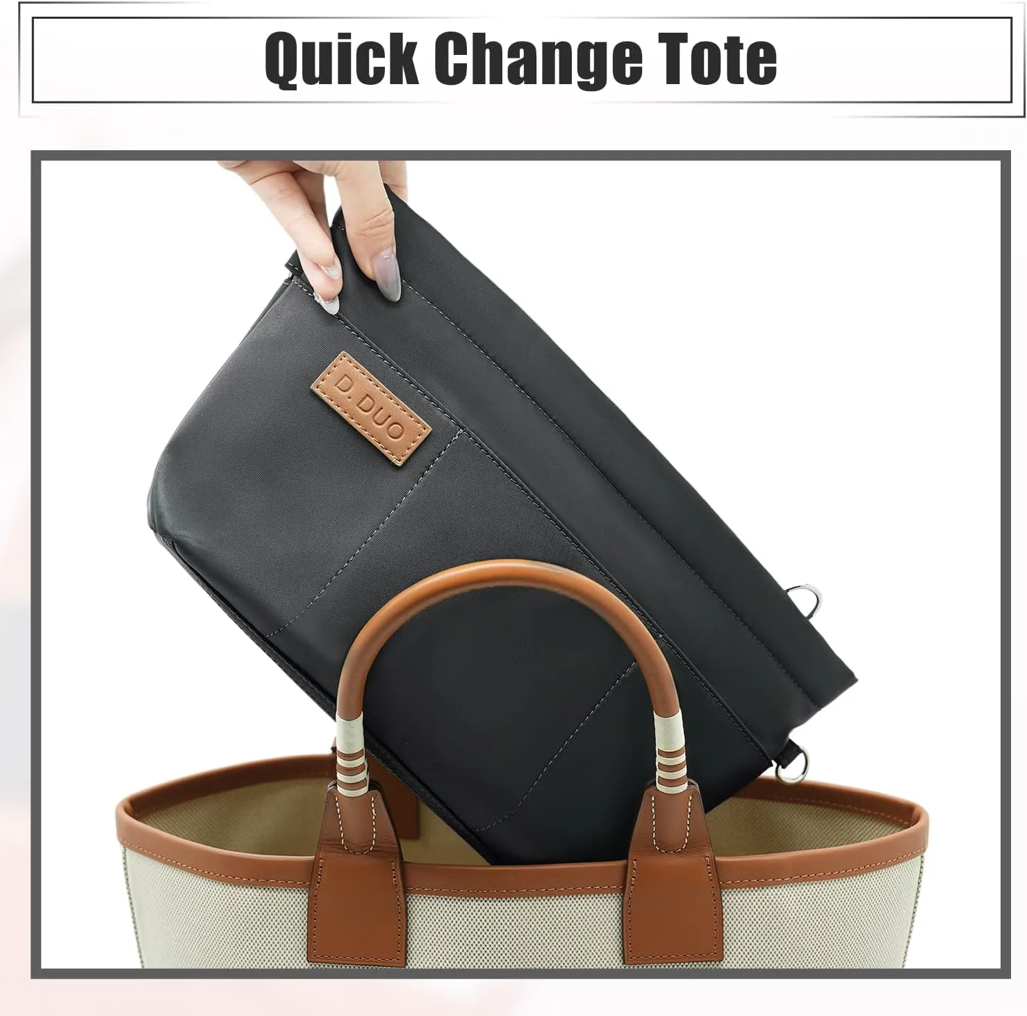 Bag Organizer Insert, Crossbody Bag, Tote Organizer Insert with Adjustable Bag Strap, Waterproof Nylon Purse Inserts (Dark Gray, XL)