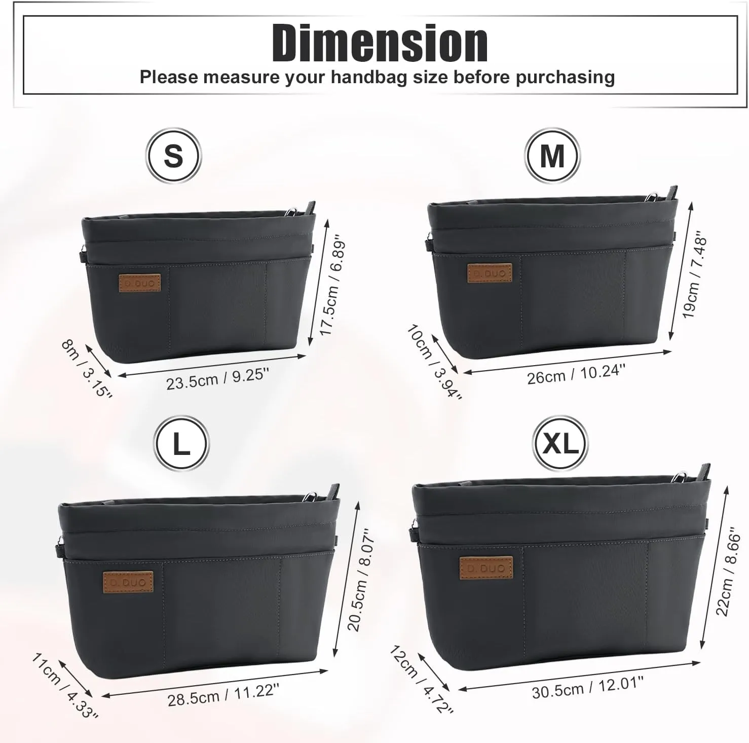 Bag Organizer Insert, Crossbody Bag, Tote Organizer Insert with Adjustable Bag Strap, Waterproof Nylon Purse Inserts (Dark Gray, XL)