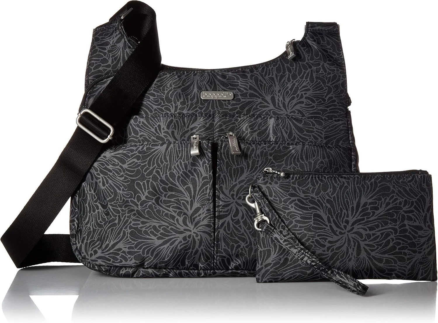 Baggallini Cross Over Crossbody Women 11x8.5 Medium Travel Bag Lightweight Water-Resistant Nylon Organized Handbag Purse