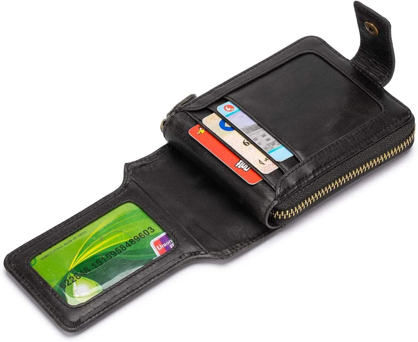 BAIGIO Genuine Leather Wallets for Men Multi Card Purse with Zipper Wallet Men RFID Blocking Coin Pocket (Black)
