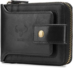 BAIGIO Genuine Leather Wallets for Men Multi Card Purse with Zipper Wallet Men RFID Blocking Coin Pocket (Black)