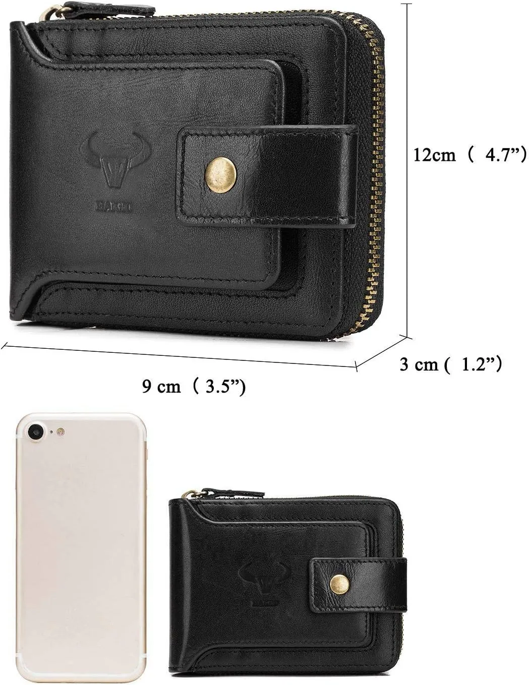 BAIGIO Genuine Leather Wallets for Men Multi Card Purse with Zipper Wallet Men RFID Blocking Coin Pocket (Black)