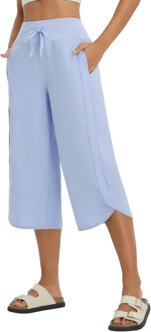 baleaf Women's Capri Pants Wide Leg Athletic Yoga Capris with Pockets Quick Dry Hiking Pants Loose Lounge Summer UPF 50 