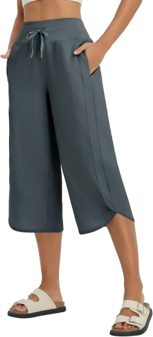 baleaf Women's Capri Pants Wide Leg Athletic Yoga Capris with Pockets Quick Dry Hiking Pants Loose Lounge Summer UPF 50 