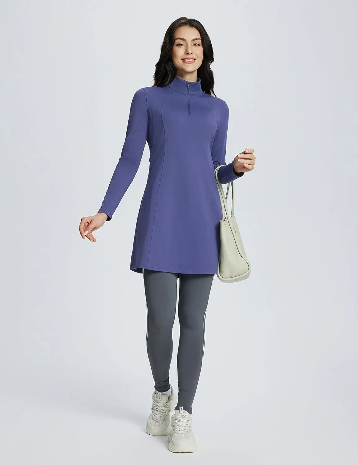 baleaf Women's Fleece Dress Sweatshirt Winter Dress Tunic Long Warm Quarter Zip Up Pullover Jackets with Pocket Outdoor
