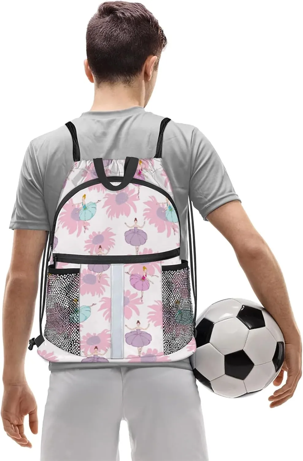Ballet Dancer Drawstring Backpack Waterproof String Bag Sports Gym Sackpack with Side Pocket for Men and Women