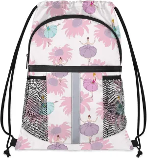 Ballet Dancer Drawstring Backpack Waterproof String Bag Sports Gym Sackpack with Side Pocket for Men and Women