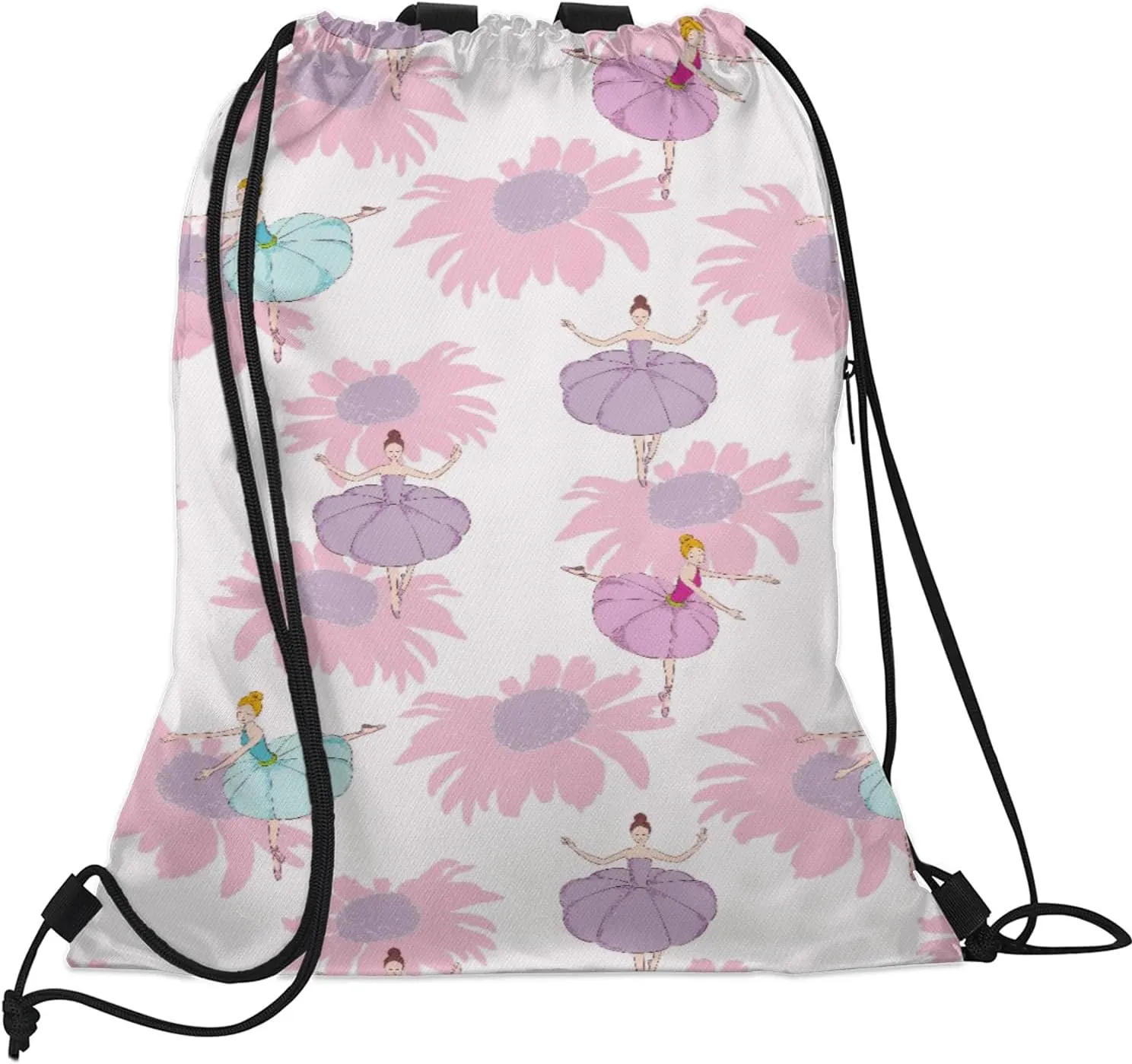 Ballet Dancer Drawstring Backpack Waterproof String Bag Sports Gym Sackpack with Side Pocket for Men and Women