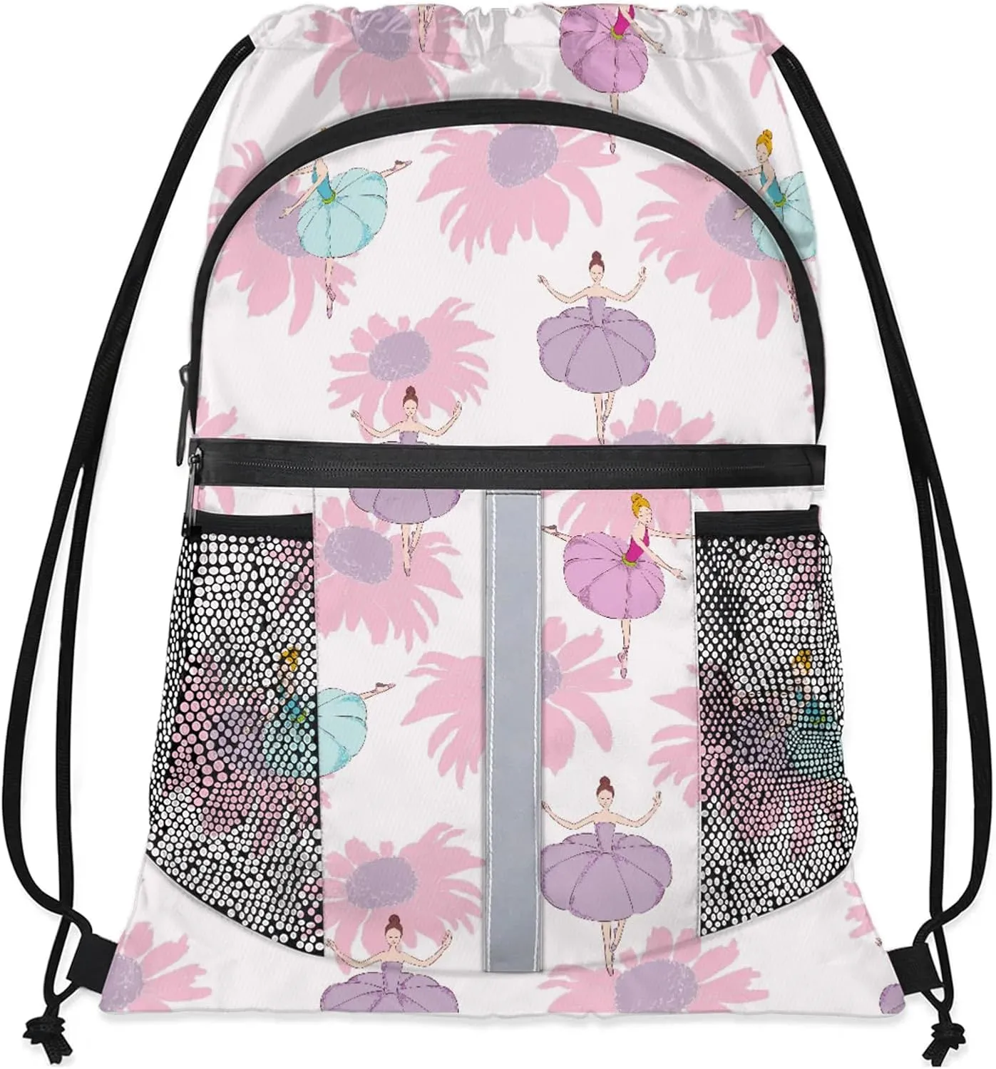 Ballet Dancer Drawstring Backpack Waterproof String Bag Sports Gym Sackpack with Side Pocket for Men and Women