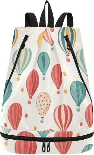 Balloon Drawstring athletic bag sturdy string bag with Wet Dry Compartments