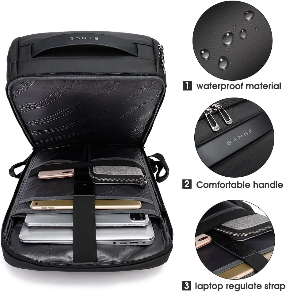 BANGE Business Smart Backpack Waterproof fit 15.6 Inch Laptop Backpack with USB Charging Port,Travel Durable Backpack