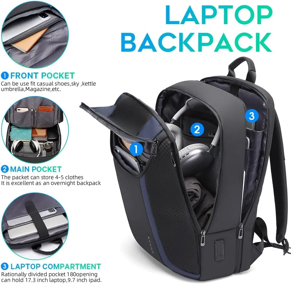 BANGE Smart Business Laptop Backpack Waterproof can fit 15.6-17.3 Inch Laptop with 3.0 USB charging port for men and women