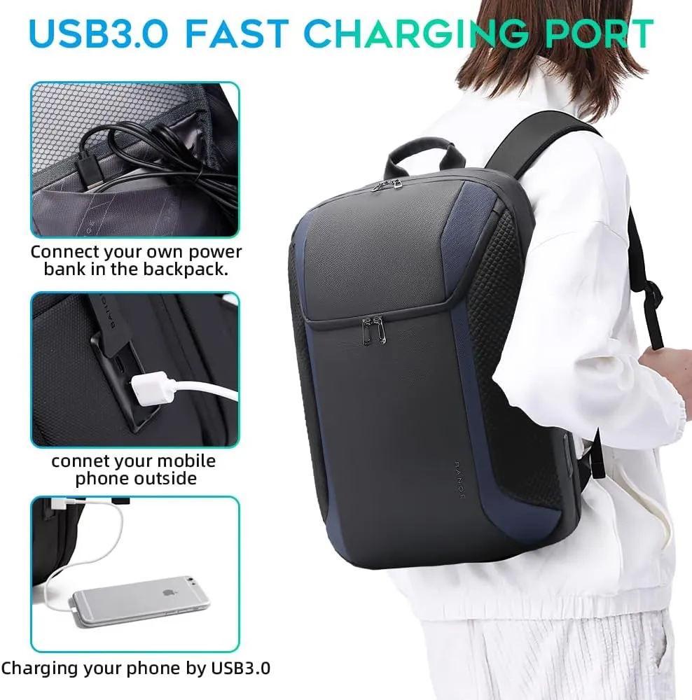 BANGE Smart Business Laptop Backpack Waterproof can fit 15.6-17.3 Inch Laptop with 3.0 USB charging port for men and women