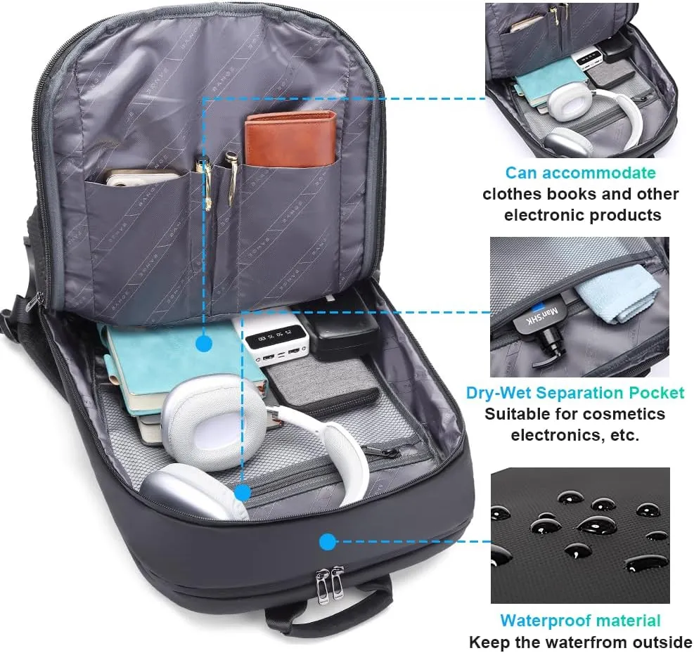 BANGE Smart Business Laptop Backpack Waterproof can fit 15.6-17.3 Inch Laptop with 3.0 USB charging port for men and women