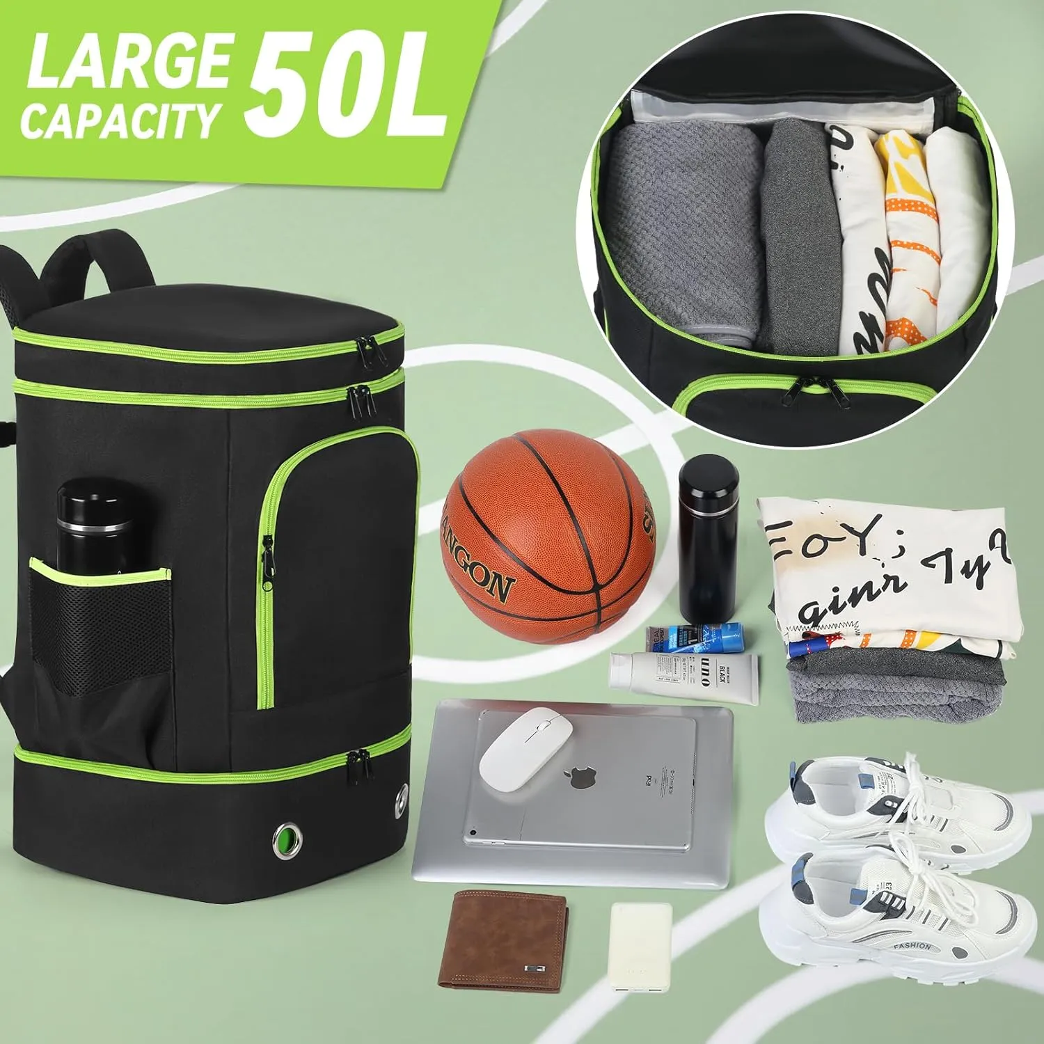 Basketball Backpack, Large Sports Bag with Separate Ball Holder & Shoes Compartment, Water Resistant Basketball Bag Best for Basketball, Soccer,Volleyball,Gym,Swim