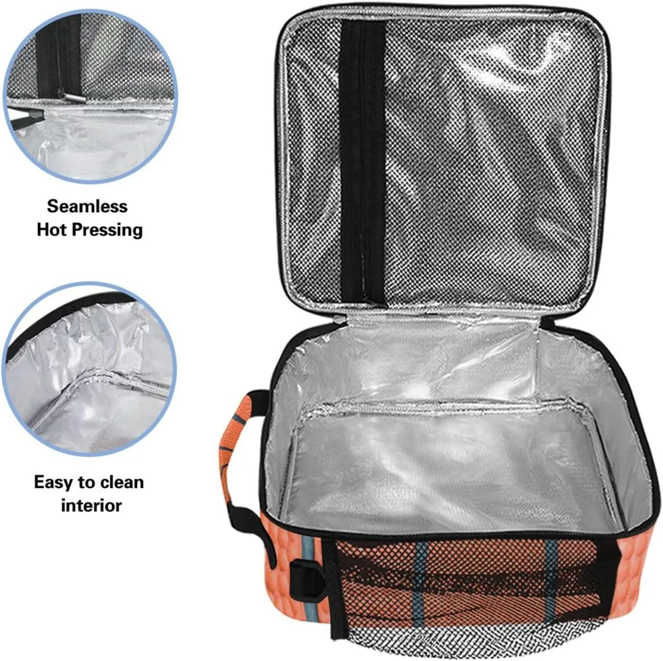 Basketball Texture Insulated Lunch Bag for Kids Boys Girls, Modern Animal Theme, Adjustable Shoulder Strap, Thermal Insulated, 10.5x3.5x9.5 Inch, 1.3 Gallon Capacity, Unisex, Basketball Color