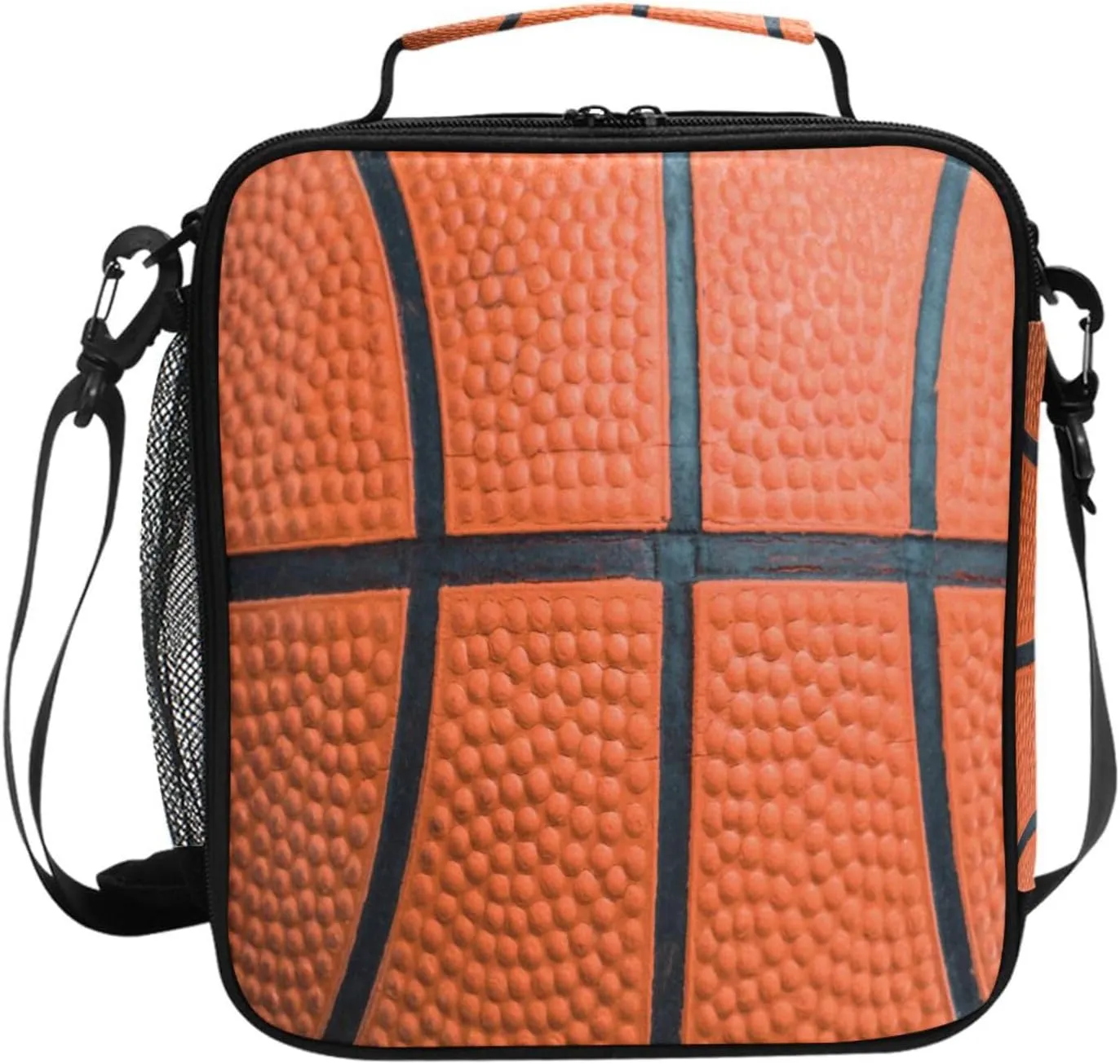 Basketball Texture Insulated Lunch Bag for Kids Boys Girls, Modern Animal Theme, Adjustable Shoulder Strap, Thermal Insulated, 10.5x3.5x9.5 Inch, 1.3 Gallon Capacity, Unisex, Basketball Color