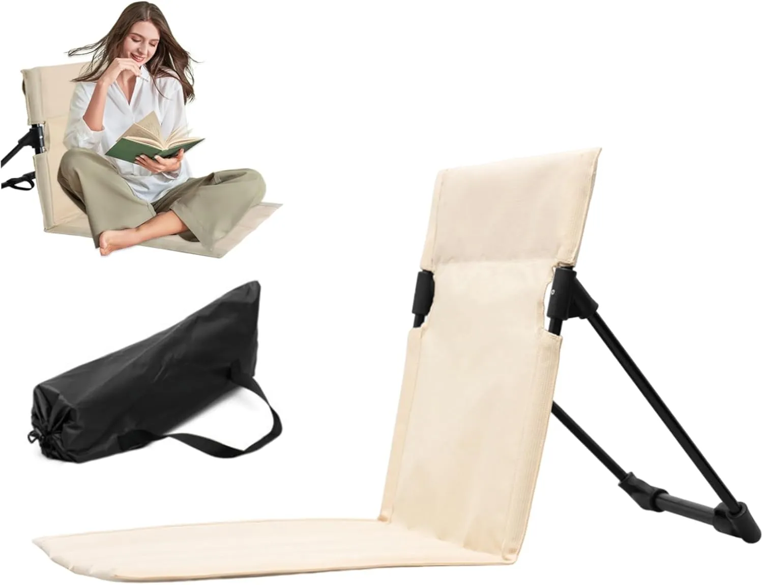 Beach Mat Recliner Lightweight Beach Mat with Backrest One-Step Assembly Foldable Chair with Carry Bag for Holidays Garden Camping Park BeigeBeach