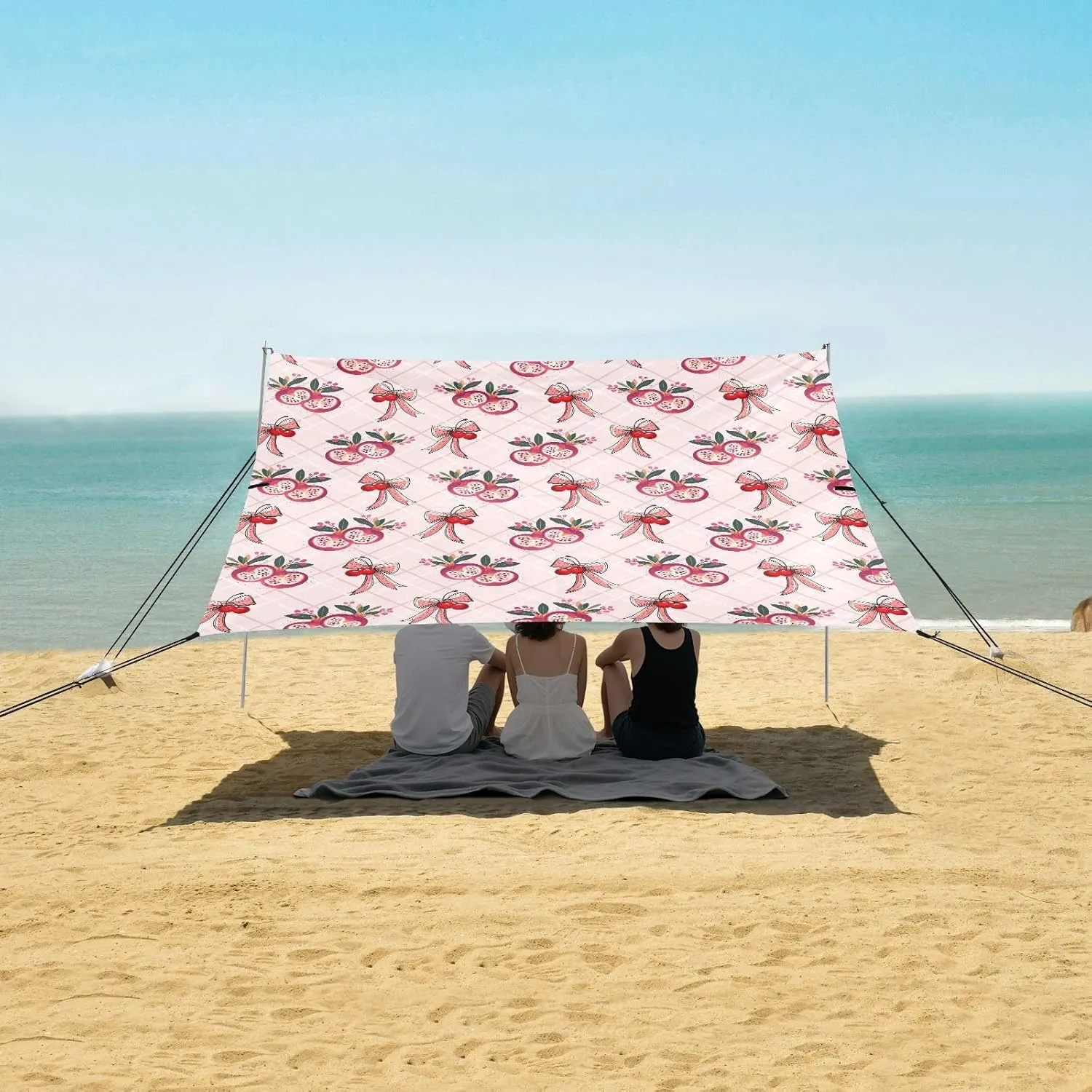 Beach Shade Tent with UPF50  UV Protection,Pomegranate with Cute Bows Lightweight Camping Sun Shelter for Outdoor,Camping Trips, Fishing, Backyard,Picnics,Easy Set Up and Carry 9x10.5 FT