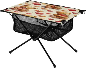 Bears and Hearts Portable Folding Camping Table, Compact Lightweight Beach Table with Carrying Bag for Outdoor Picnics, BBQs, Camp