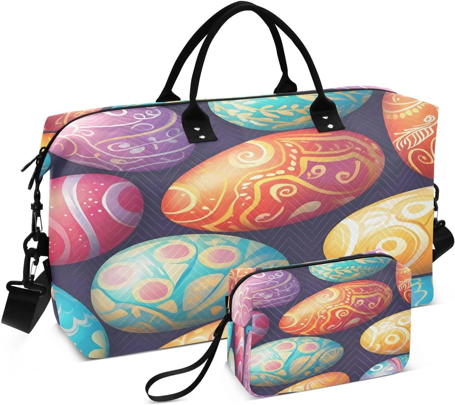 Beautiful Easter Eggs Travel Duffel Bags 2PCS,Sports Duffel Bags for Men Women,Weekender Overnight Bag Gym Tote Bag with Toiletry Bag