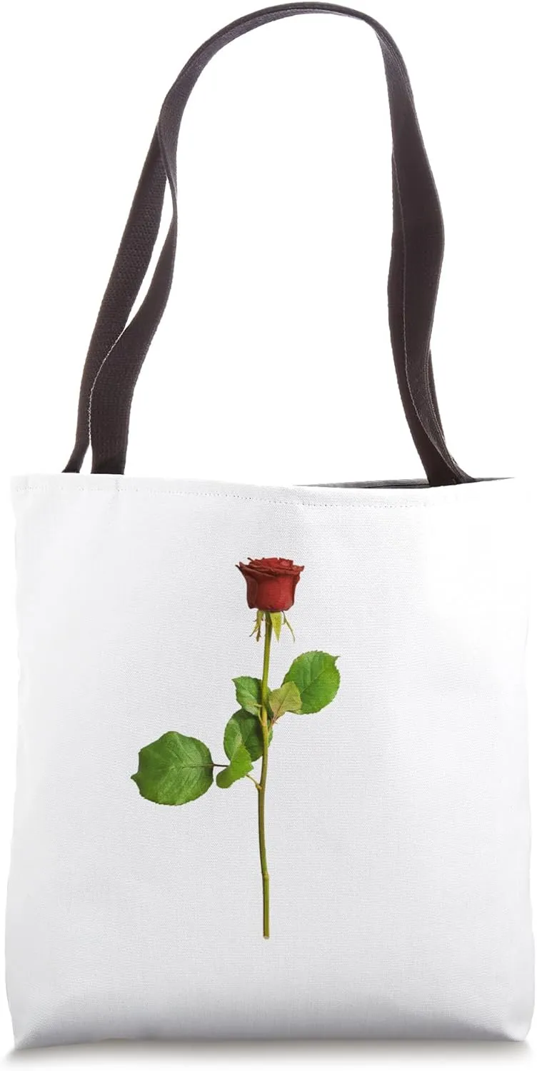 Beautiful Long Stem Rose Realistic Flower Love Romance Tote Bag