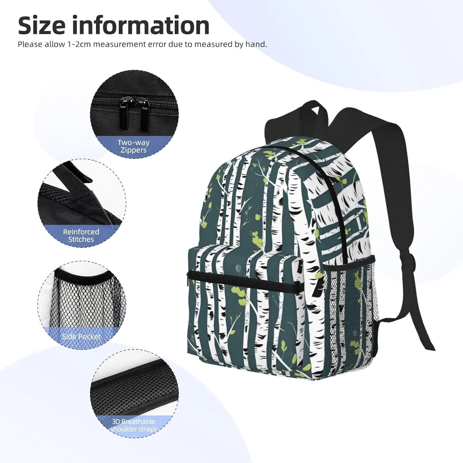 Beauty Birch Tree Print Backpack For Women Men, Laptop Bookbag,Lightweight Casual Travel Daypack
