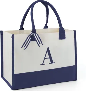 BeeGreen Birthday Gifts For Women 13oz Canvas Tote Bag with Pocket Initial Gifts For Sister Mom Friends Teacher