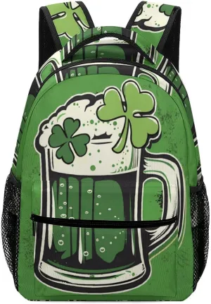 Beer St. Pa-Tricks Clover Travel Backpack Lightweight Shoulders Bag Casual Daypack with Pockets for Men Women