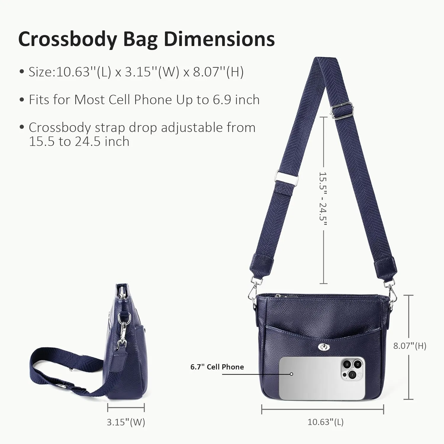 befen Genuine Leather Crossbody Bags for Women, Women's Shoulder Purse Hobo Handbags with Adjustable Wide Strap