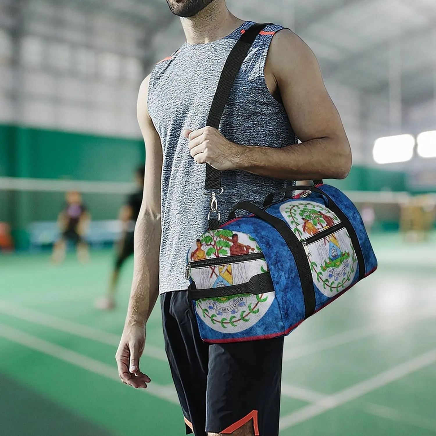 Belize Flag Textured Lightweight Duffel Bag with Shoe Compartment for Yoga Gym Travel
