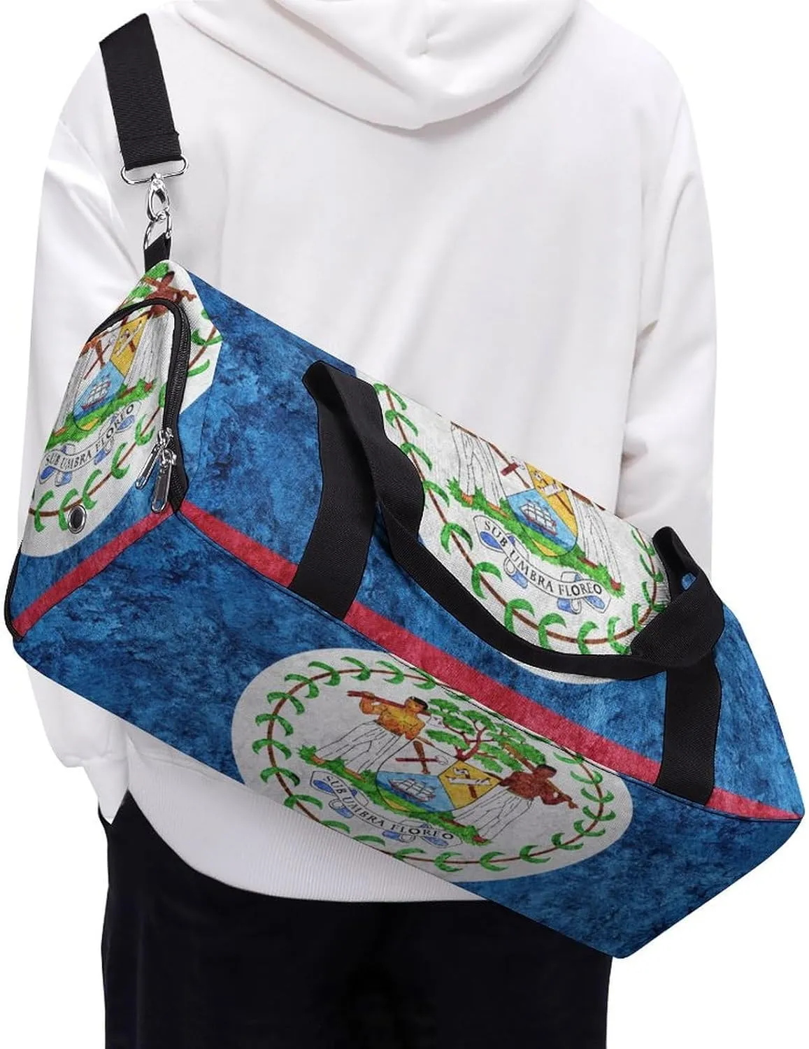 Belize Flag Textured Lightweight Duffel Bag with Shoe Compartment for Yoga Gym Travel