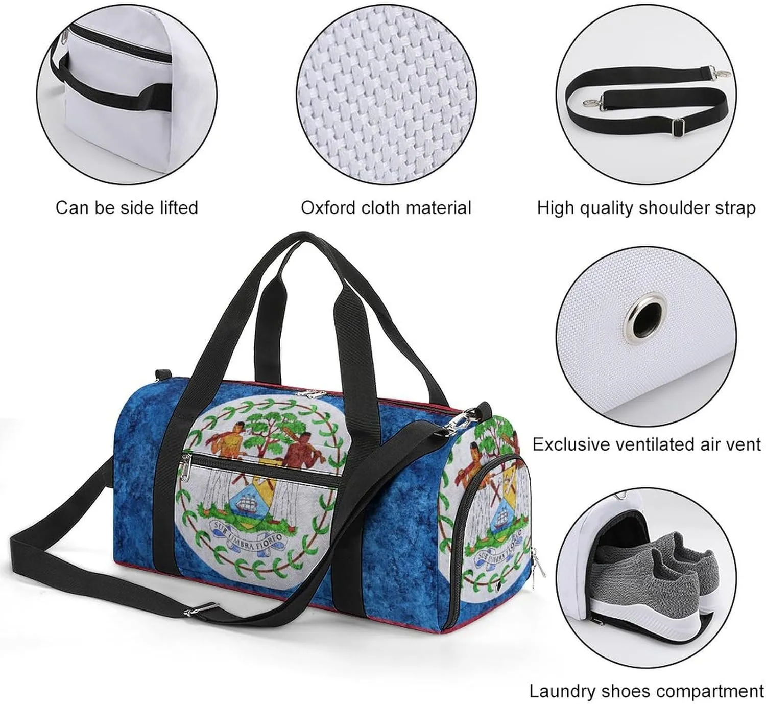 Belize Flag Textured Lightweight Duffel Bag with Shoe Compartment for Yoga Gym Travel