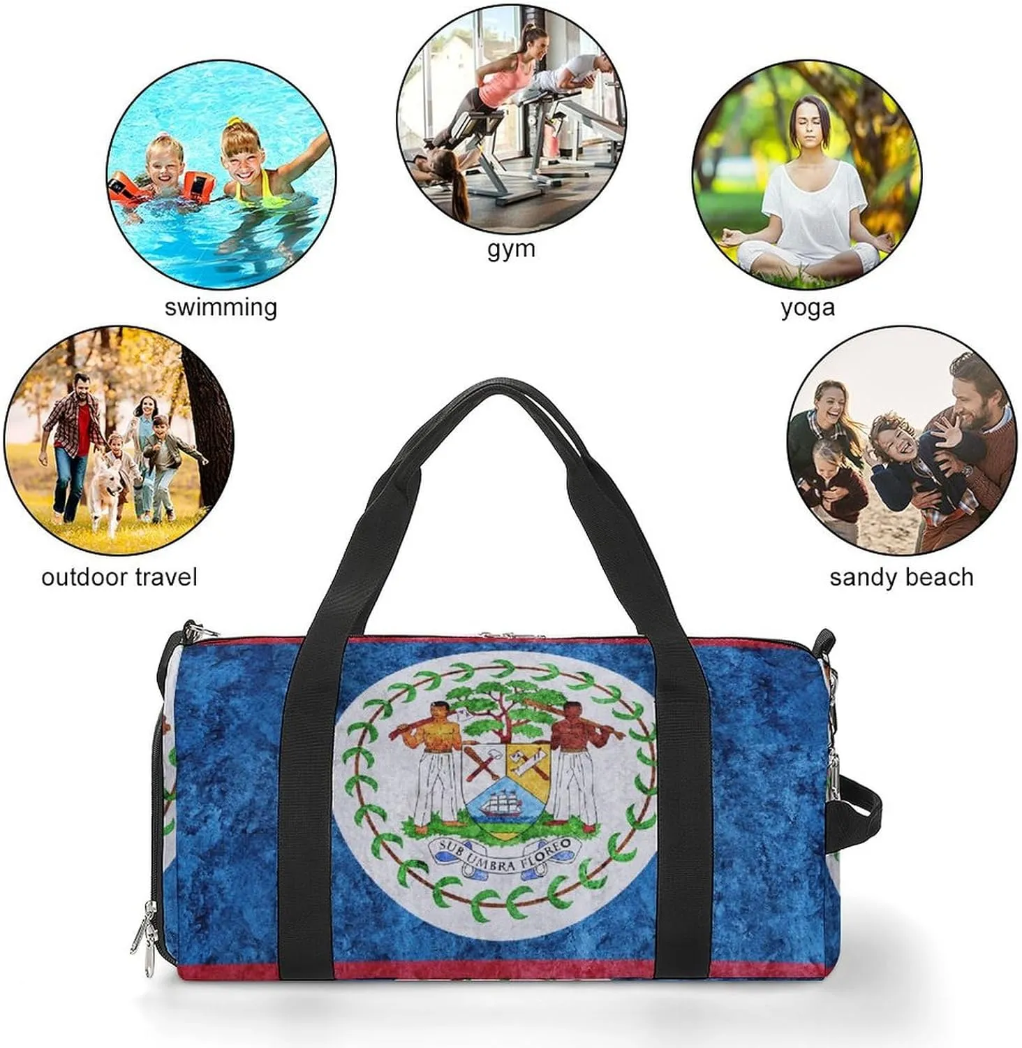 Belize Flag Textured Lightweight Duffel Bag with Shoe Compartment for Yoga Gym Travel