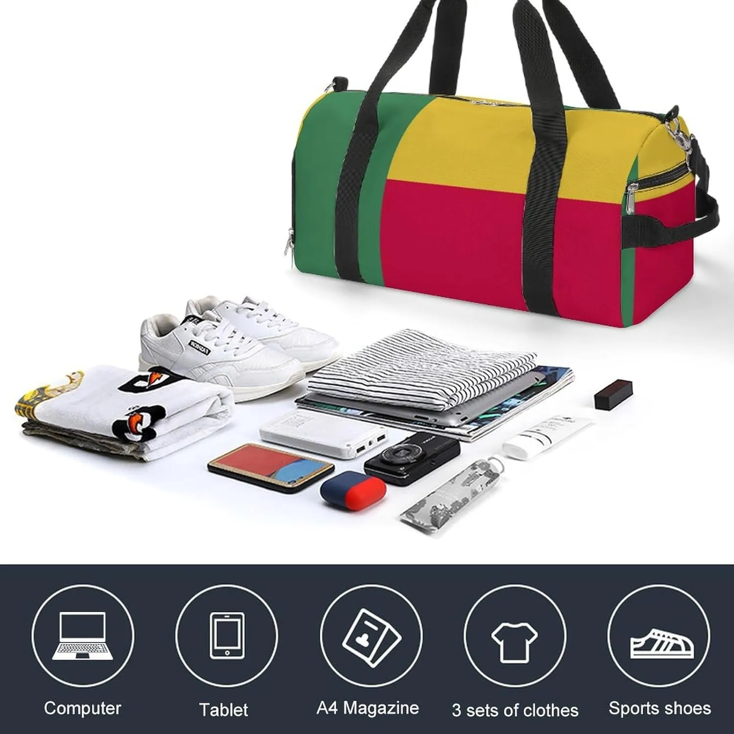 Benin Flag Duffel Bag for Boys Girls with Waterproof Shoe Compartment Travel