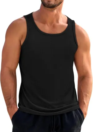 Beotyshow Men's Tank Top Summer Casual Sleeveless Ribbed Knit Muscle T Shirts Quick Dry Gym Workout Stringers