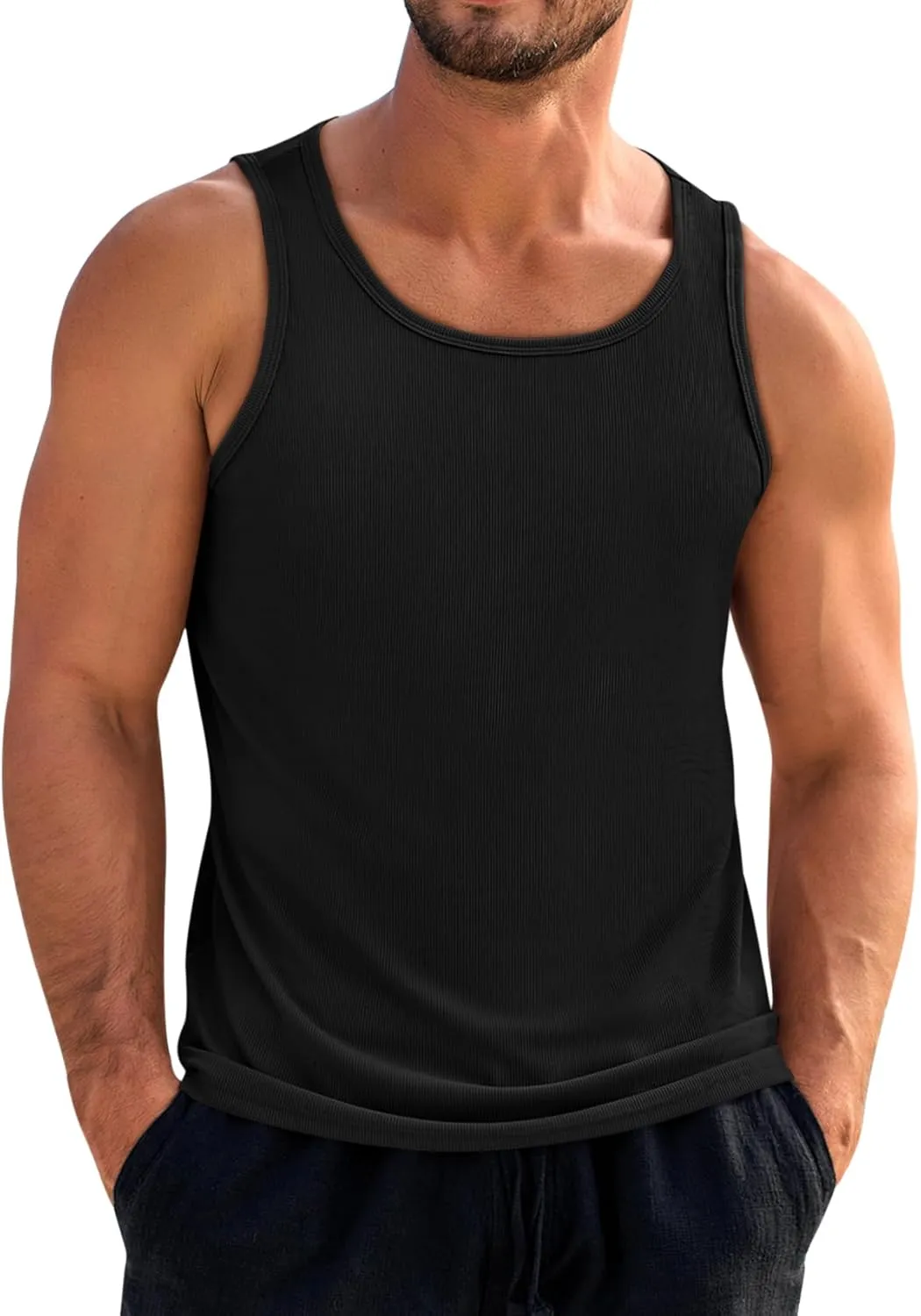 Beotyshow Men's Tank Top Summer Casual Sleeveless Ribbed Knit Muscle T Shirts Quick Dry Gym Workout Stringers