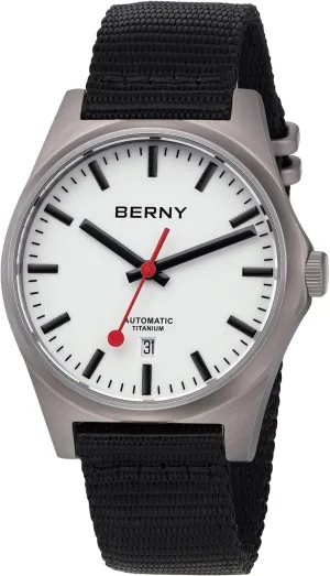 BERNY Automatic Titanium Watch for Men 10ATM Waterproof Classic Men's Railroad Watch Super Luminous Male Analog Mechanical Wristwatch AR Sapphire Crystal Date Calender Birthday Present