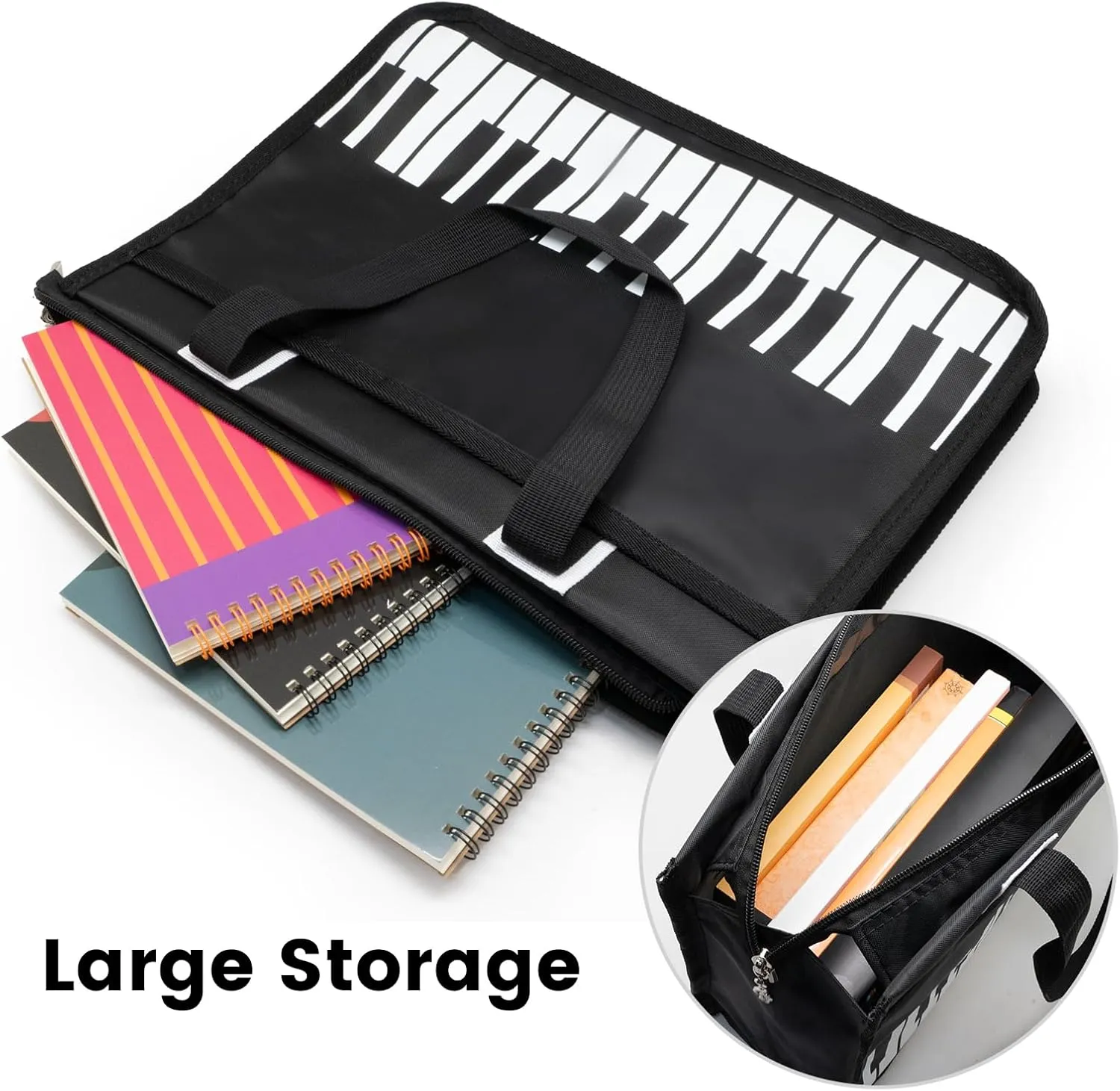 BestSounds Piano Bag, Zipper Waterproof Oxford Cloth Music Piano Accessories Book Bag Tote for Students Kids, Girls, Women, Gifts for Music Lovers Musicians (Black)