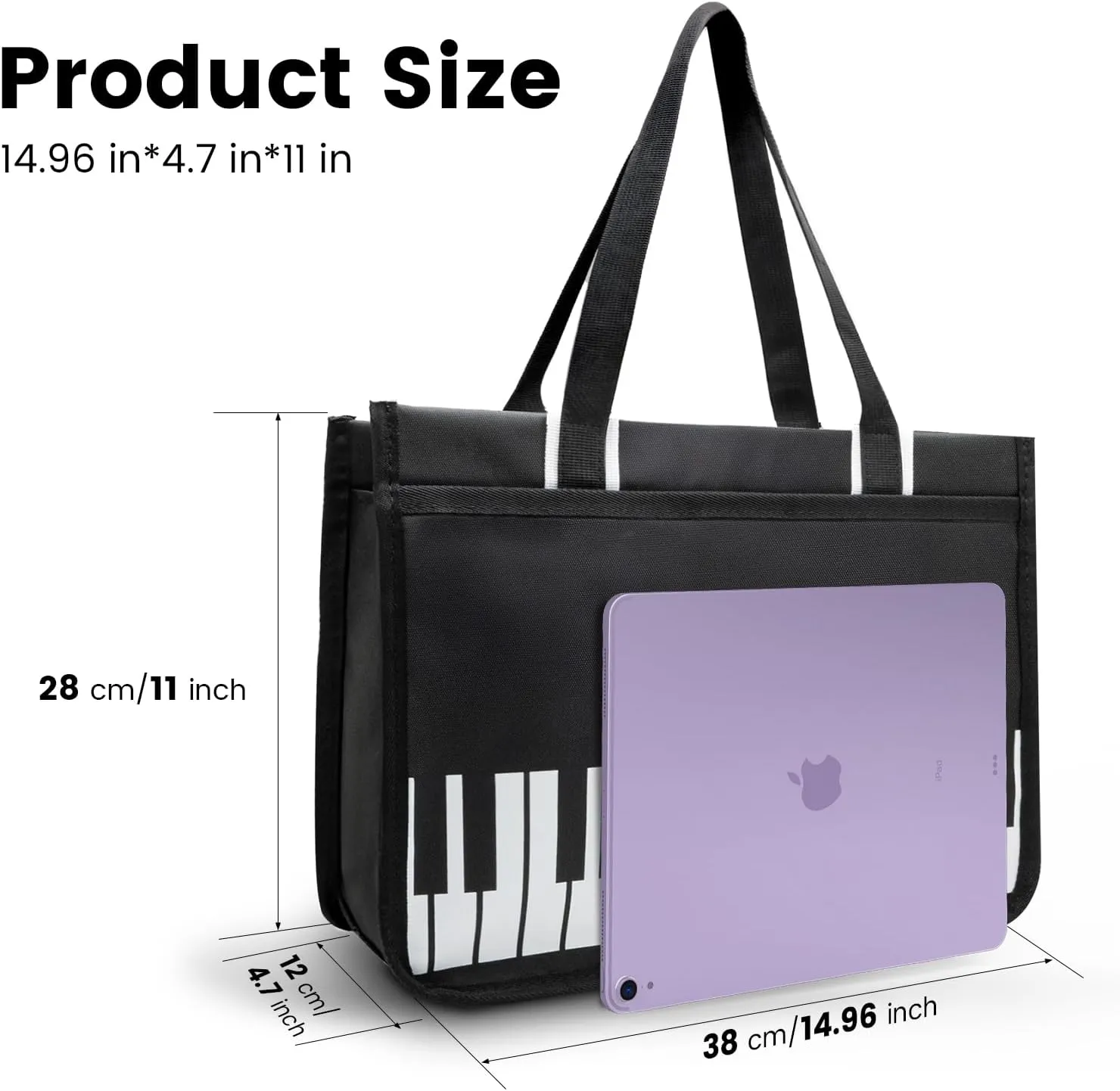 BestSounds Piano Bag, Zipper Waterproof Oxford Cloth Music Piano Accessories Book Bag Tote for Students Kids, Girls, Women, Gifts for Music Lovers Musicians (Black)