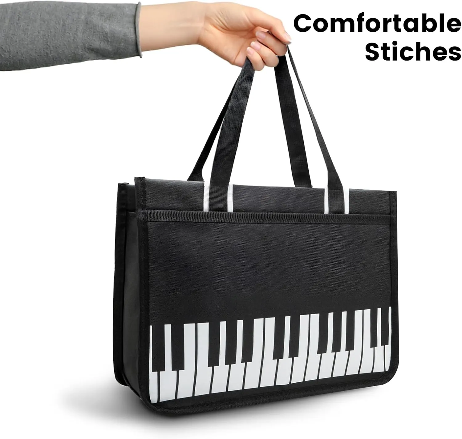 BestSounds Piano Bag, Zipper Waterproof Oxford Cloth Music Piano Accessories Book Bag Tote for Students Kids, Girls, Women, Gifts for Music Lovers Musicians (Black)