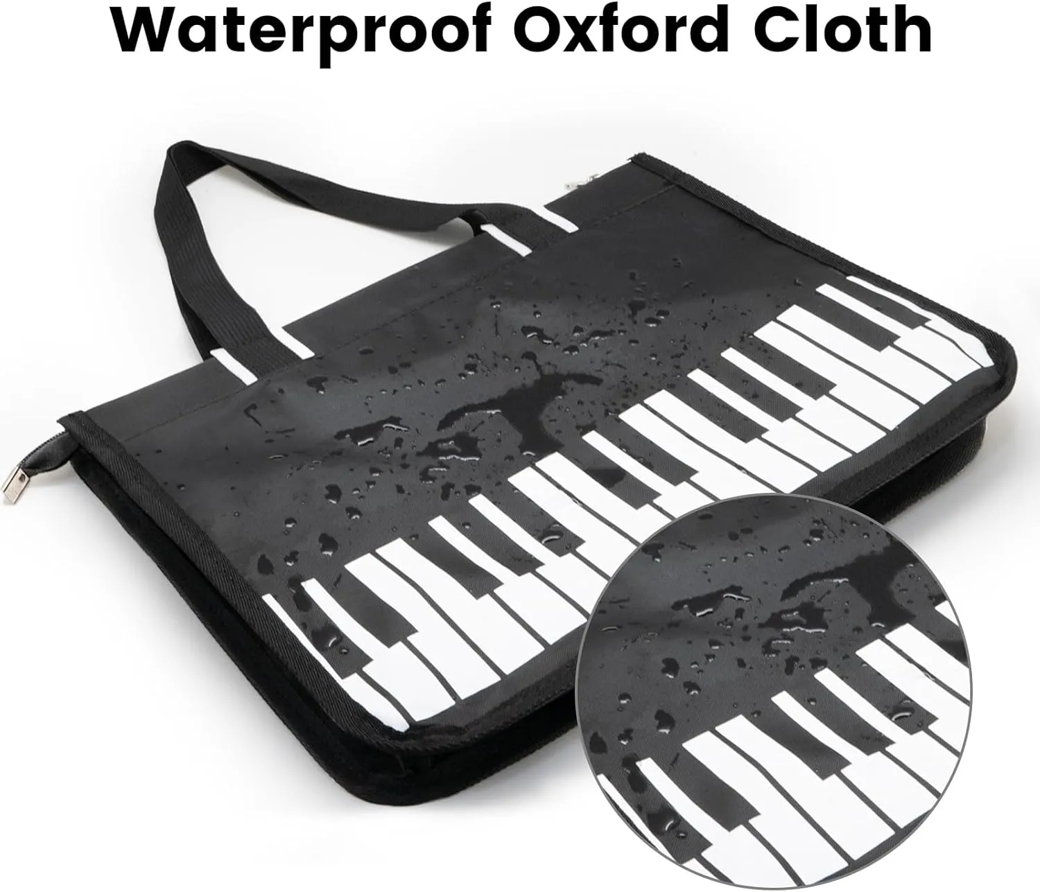 BestSounds Piano Bag, Zipper Waterproof Oxford Cloth Music Piano Accessories Book Bag Tote for Students Kids, Girls, Women, Gifts for Music Lovers Musicians (Black)