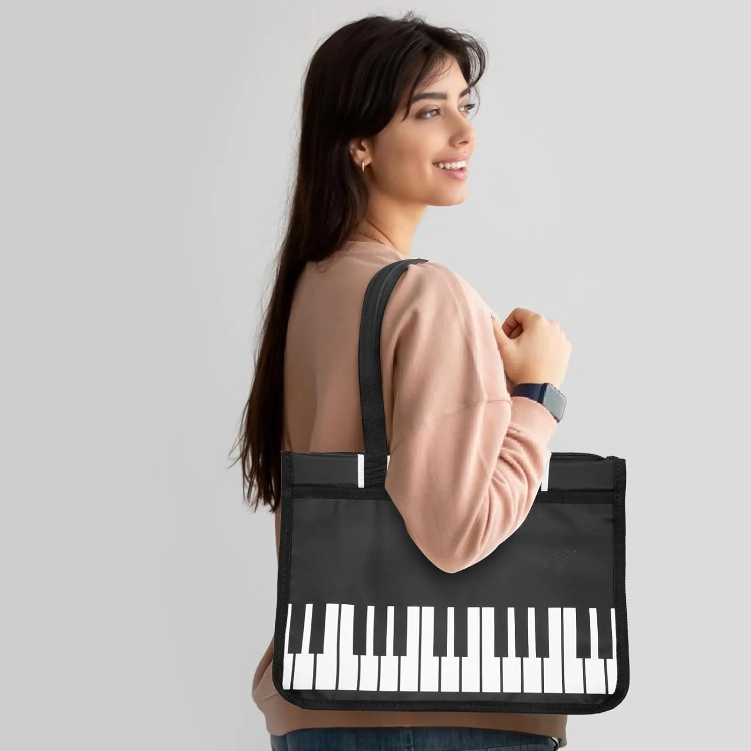 BestSounds Piano Bag, Zipper Waterproof Oxford Cloth Music Piano Accessories Book Bag Tote for Students Kids, Girls, Women, Gifts for Music Lovers Musicians (Black)